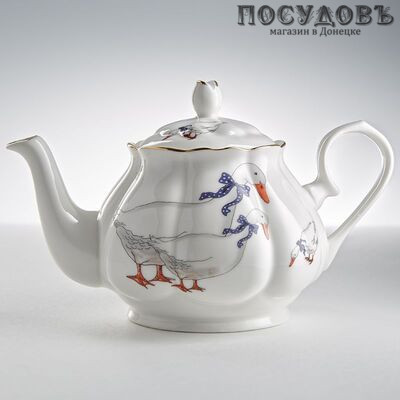 Beatrix МН092R, чайник заварочный, фарфор белый с рисунком "Гуси", 460 мл, в подарочной упаковке 1 шт