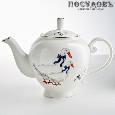 Beatrix МН091R, чайник заварочный, фарфор белый с рисунком "Гуси", 700 мл, в подарочной упаковке 1 шт