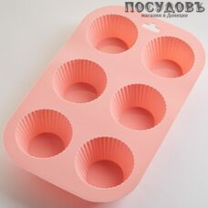 Alpenkok Кексы-26 АК-6192S розовый, прямоугольная форма для выпечки 6 кексов, силикон, 260×165×35 мм, на блистере 1 шт