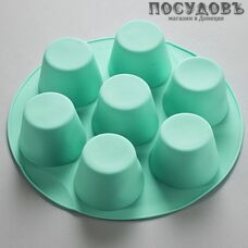 Alpenkok Классика AK-6043S мятный, круглая форма для выпечки 7 кексов, силикон, Ø220×50 мм, на блистере 1 шт.