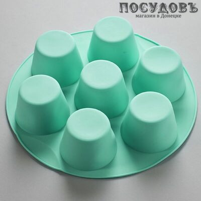 Alpenkok Классика AK-6043S мятный, круглая форма для выпечки 7 кексов, силикон, Ø220×50 мм, на блистере 1 шт.