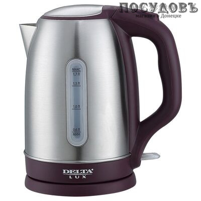 Delta Lux DL-1335 фиолетовый, электрочайник 2 200 Вт, 1 700 мл, корпус: сталь нержавеющая, Россия, гарантия 1 год