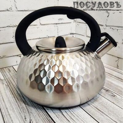 Maestro MR-1309-BLACK чайник со свистком, 3,0 л, сталь нержавеющая
