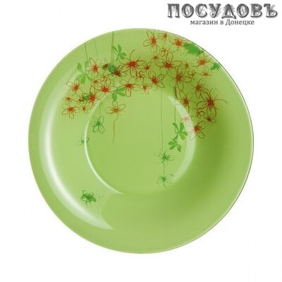 Luminarc Ipomea Vert P3053 тарелка глубокая, стекло упрочненное, цвет зеленый с рисунком, Ø215 мм, Франция 1 шт.
