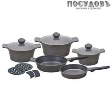 Klausberg KB-7356 набор посуды, алюминий литой, мраморное антипригарное покрытие, 12 пр.