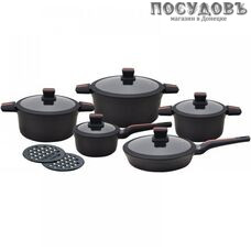Klausberg KB-7357 набор посуды, алюминий литой, мраморное антипригарное покрытие, 12 пр.