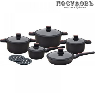 Klausberg KB-7357 набор посуды, алюминий литой, мраморное антипригарное покрытие, 12 пр.