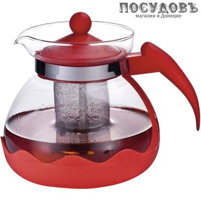 Mallony Decotto 910107 чайник заварочный с фильтром, стекло жаропрочное, 1500 мл, красный