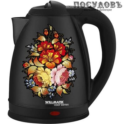 WillMark WEK-1801KH электрочайник, 1800 Вт, 1800 мл, сталь нержавеющая, цвет черный с рисунком