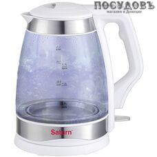 Saturn EK8428 white электрочайник, 2200 Вт, 1 700 мл, стекло закаленное, подсветка, цвет белый