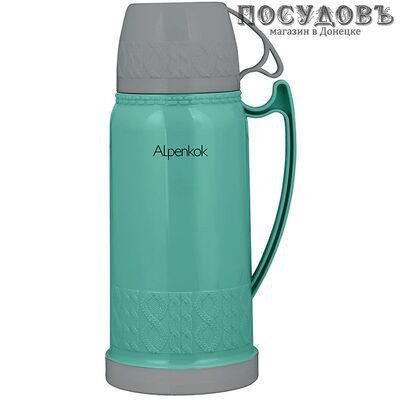 Alpenkok AK-18022S термос, колба стеклянная 1800 мл, корпус синий полипропиленовый без покрытия зеленый с серым