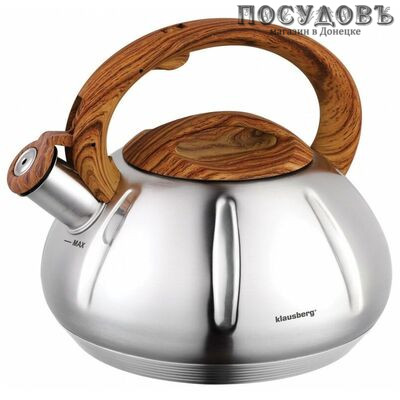 Klausberg KB-7281 чайник со свистком, 3 л, сталь нержавеющая, цвет: металлик