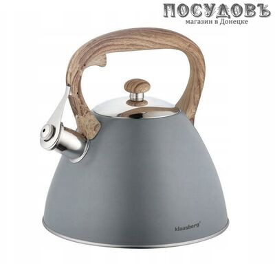 Klausberg KB-7297 чайник со свистком, 3 л, сталь нержавеющая, цвет: серый
