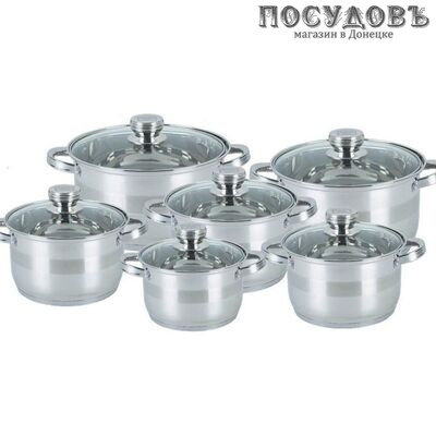 KING Hoff KH-4486 набор посуды, 6 кастрюль с крышками, сталь нержавеющая, 12 пр.