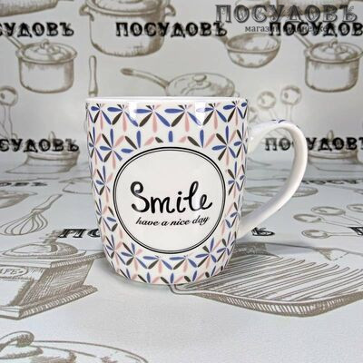 Lefard 260-378 кружка белая с узором и надписью Smile, фарфор, 380 мл 1 шт.