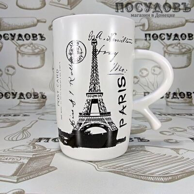 Lefard 495-1004 кружка подарочная белая с рисунком и надписью Paris, фарфор, 600 мл, в подарочной упаковке 1 шт.