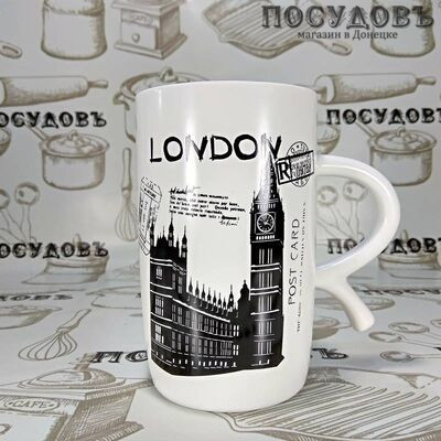 Lefard 495-1003 кружка подарочная белая с рисунком и надписью London, фарфор, 600 мл, в подарочной упаковке 1 шт.