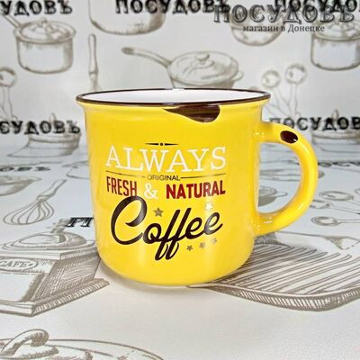 Lefard 260-450 кружка желтая с надписью Coffe, фарфор, 400 мл 1 шт.