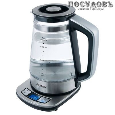 Pioneer KE816G электрочайник, 2200 Вт, 1700 мл, стекло термостойкое, LED индикация, серый