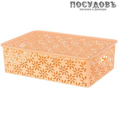 Violet Ромашка 4610030793528 корзина с крышкой, полипропилен, 350×245×105 мм, 7,5 л, цвет персиковый