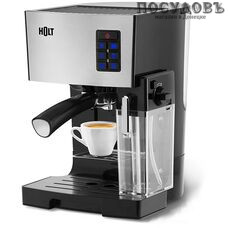 HOLT HT-СМ-006 кофеварка рожковая, 1400 Вт, 19 бар, 1400 мл, цвет металлик с черным