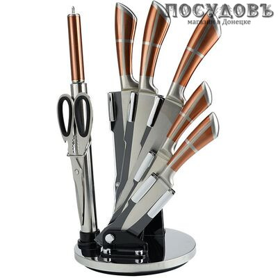 Alpenkok AK-2090 ножи в наборе (5 ножей; мусат; ножницы кухонные; подставка), сталь нержавеющая, 8 пр.
