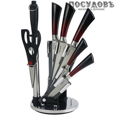 Alpenkok AK-2092 ножи в наборе (5 ножей; мусат; ножницы кухонные; подставка), сталь нержавеющая, 8 пр.