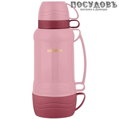 Webber 42000/8S термос, колба стеклянная 1000 мл, корпус пластик розовый с коричневым