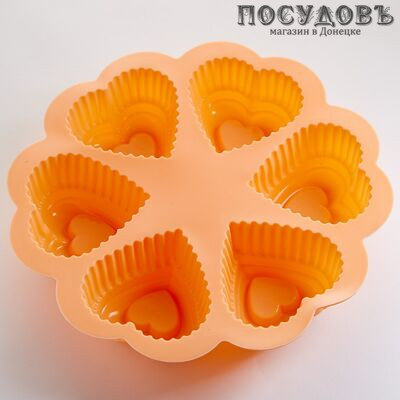 Alpenkok Сердцеедка AK-6138S персиковый форма для выпечки кексов, 6 формочек, силикон, Ø250×45 мм