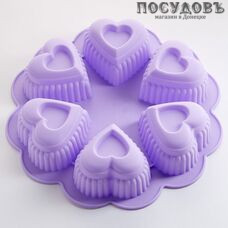 Alpenkok Сердцеедка AK-6138S фиолетовый форма для выпечки кексов, 6 формочек, силикон, Ø250×45 мм