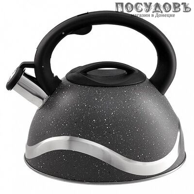 Webber BE-0573 чайник со свистком, 3 л, сталь нержавеющая, цвет: серый мрамор, 1 шт.