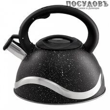 Webber BE-0574 чайник со свистком, 3 л, сталь нержавеющая, цвет: черный мрамор, 1 шт.