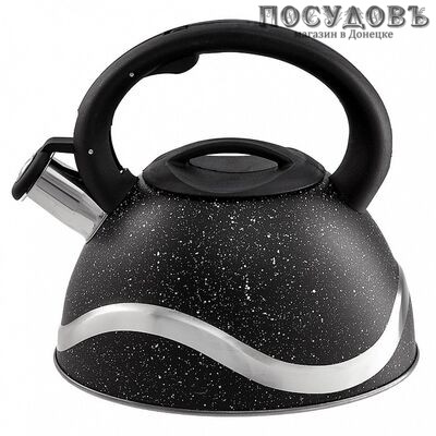 Webber BE-0574 чайник со свистком, 3 л, сталь нержавеющая, цвет: черный мрамор, 1 шт.
