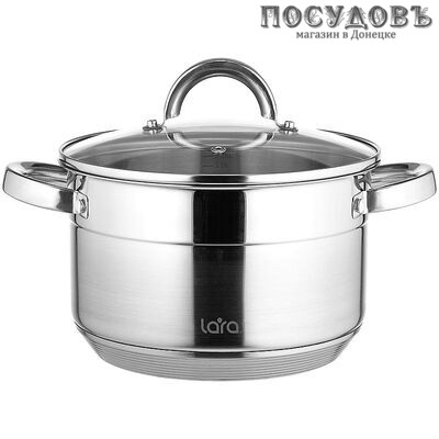 LARA Aurora LR02-404 кастрюля с крышкой 6,3 л, Ø240 мм, сталь нержавеющая AISI 201, капсульное дно