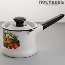 КМК 90104-072/4 "Эквадор" ковш с крышкой объемом 1 л, цвет: белый с рисунком, сталь эмалированная, Ø140 мм, Россия, 2 предмета