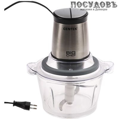 Centek CT-1394 измельчитель 600 Вт, чаша стеклянная 1500 мл, одна пара ножей, цвет серебристый