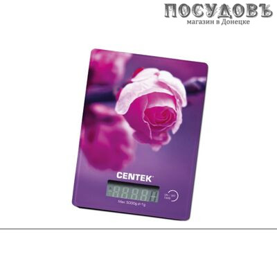Centek Роза CT-2459 весы кухонные-платформа, 205×135 мм, до 5,0 кг, цвет фиолетовый с рисунком, гарантия 1 год