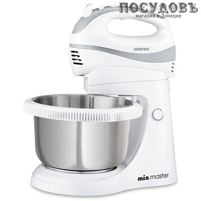 Centek CT-1107 миксер с вращающейся чашей 3,5 л, 350 Вт, 5 скоростей, цвет белый со стальным