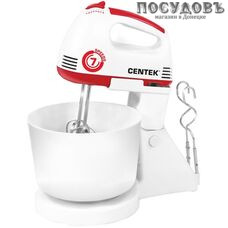 Centek CT-1113 миксер с вращающейся чашей 2 л, 200 Вт, 7 скоростей, цвет белый с красным Centek CT-1113 миксер с вращающейся чашей 2 л, 200 Вт, 7 скоростей, цвет белый с красным