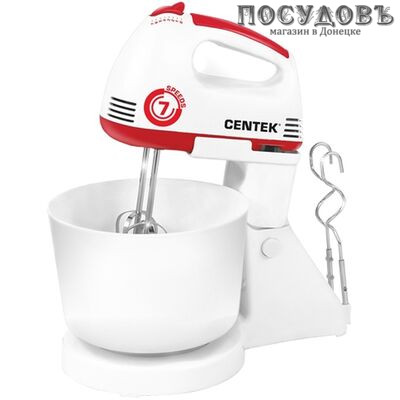 Centek CT-1113 миксер с вращающейся чашей 2 л, 200 Вт, 7 скоростей, цвет белый с красным