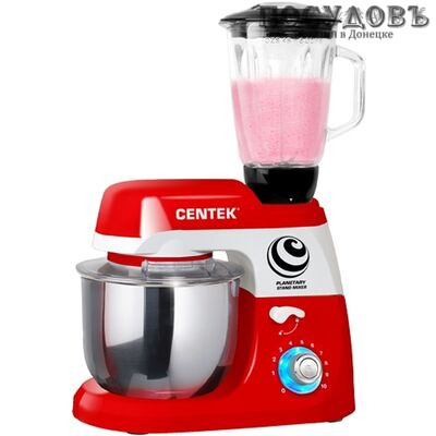 Centek CT-1135 миксер планетарный с блендером 4 л, 1000 Вт, 10 скоростей, цвет красный с белым