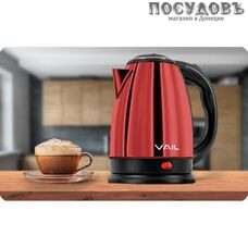 Vail VL-5505 электрочайник, 1800 Вт, 1800 мл, сталь нержавеющая, красный