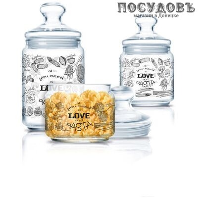 Luminarc Love Pasta Plano Q4111 банки для хранения в наборе, 500, 750, 1000 мл, стекло