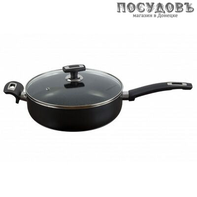 Калитва Black Stone 3862635 сотейник с крышкой Ø260×75 мм, алюминий штампованный, мраморное покрытие Teflon Infinity, съемная ручка