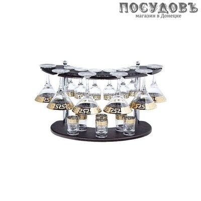 Гусь-Хрустальный Греческий узор EAV03-410/164/837-БС бокалы для мартини, стопки, рюмки в наборе, стекло, 19 пр.