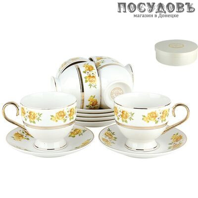 Коралл Желтые розы TC38R набор чайный, фарфор, в подарочной упаковке 12 пр.
