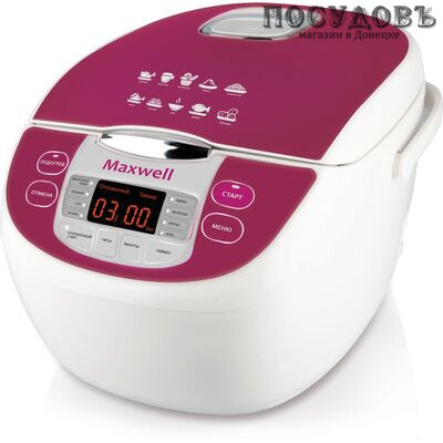 Maxwell MW-3802 мультиварка 900 Вт, 8 программ, чаша 5 л, керамическое покрытие, цвет белый с розовым