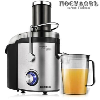Centek CT-1215 cоковыжималка электрическая, 1200 Вт, горловина 75 мм, стакан 1100 мл, под мякоть 1700 мл