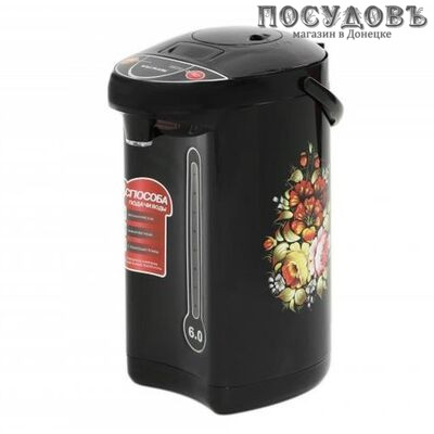 WillMark Хохлома WAP-6034КН термопот 6,0 л, 750 Вт, корпус: сталь, цвет черный с рисунком