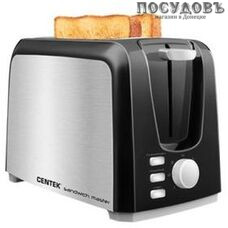 Centek СТ-1429 тостер на 2 шт, 750 Вт, цвет черный с серебристым